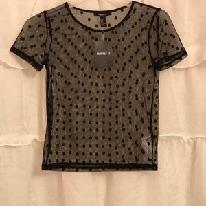 sheer black polka dot top